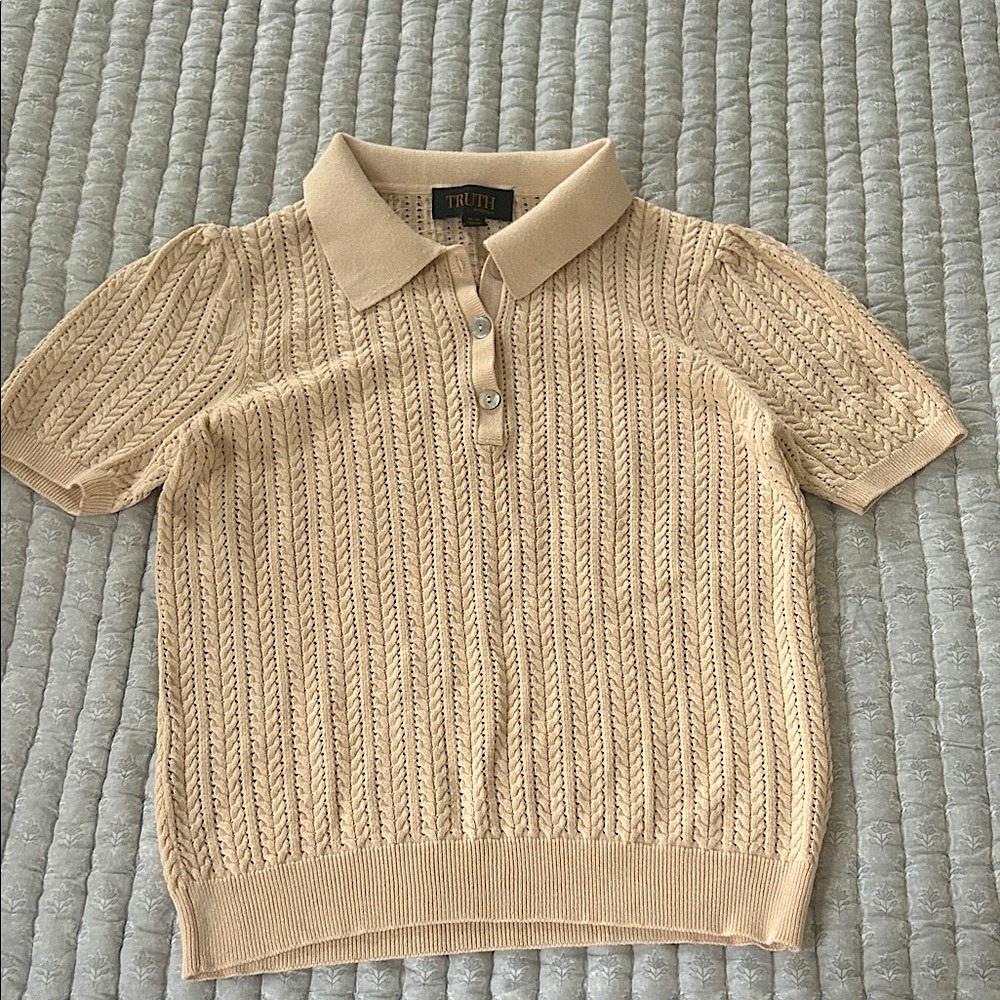 Truth by Republic Cable Knit Polo Sweater Butter Yellow Cotton